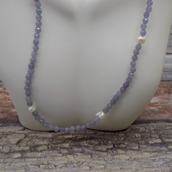 Vintage Genuine Tanzanite Pearl Choker Necklace Hook Closure Faceted - Picture 6 of 8
